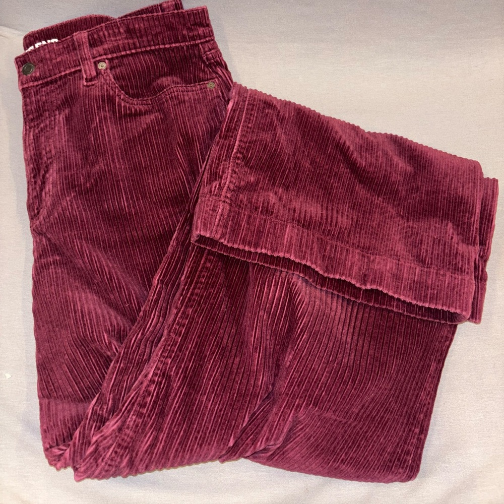 Lands' End Maroon Corduroy Pants wide leg trendy Cafe fall classic 90s vibe